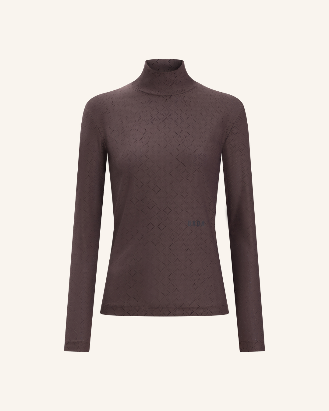 Calder - Chocolate perforated technical riding mock-neck T-shirt