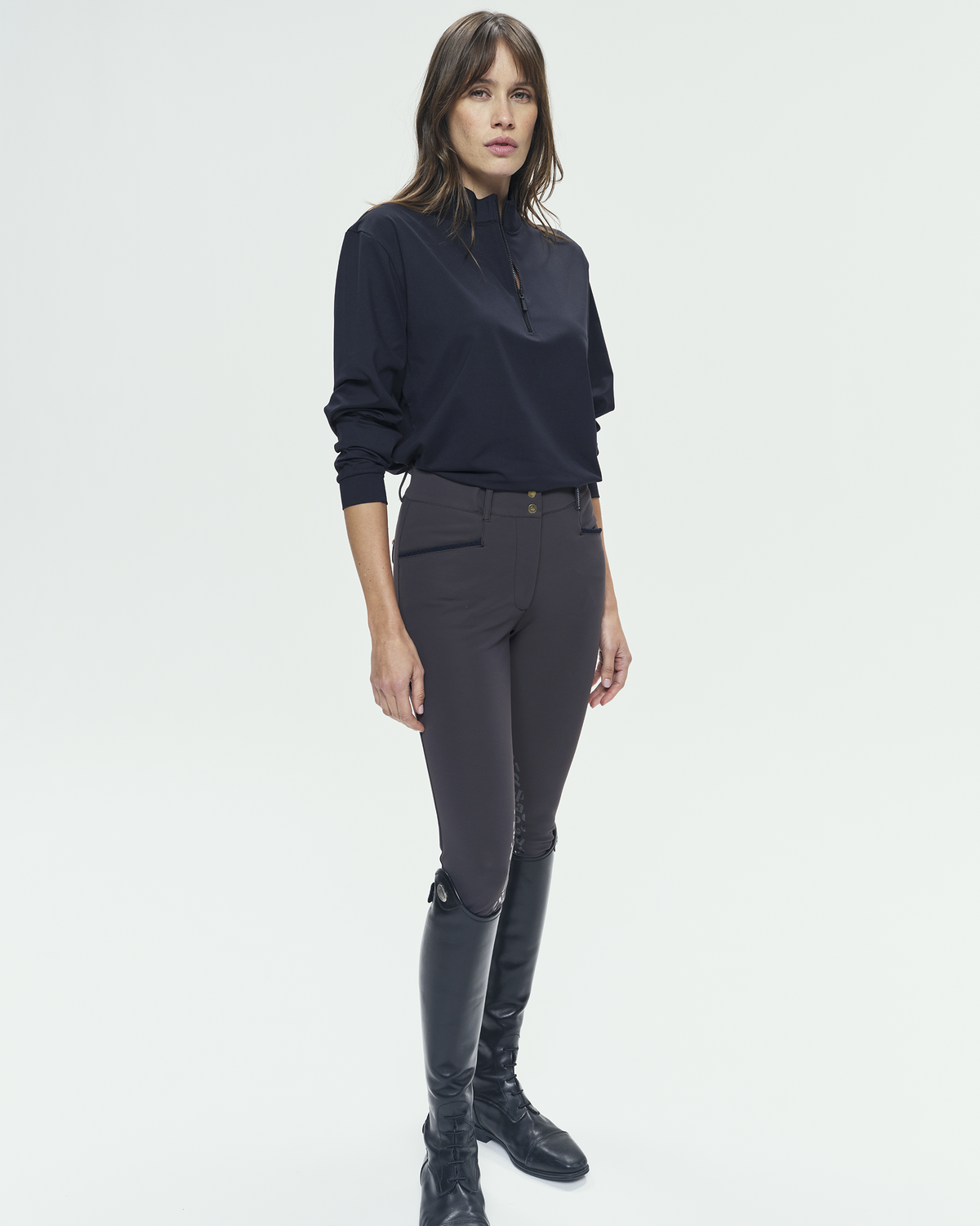 Albe - Technical Long-Sleeve Equestrian Polo Shirt Black