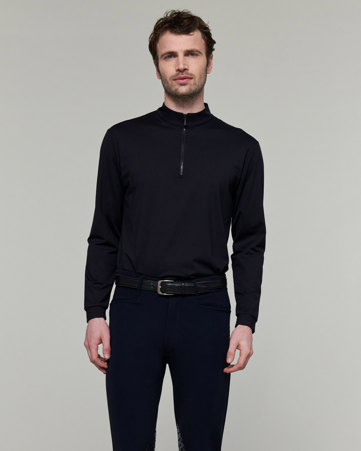 Albe - Technical Long-Sleeve Equestrian Polo Shirt Black