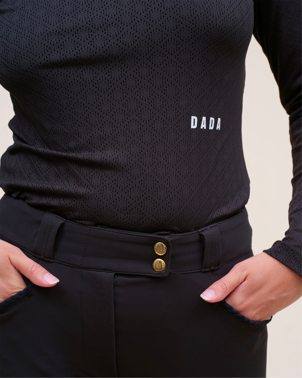 Calder - Black perforated technical equestrian mock-neck T-shirt