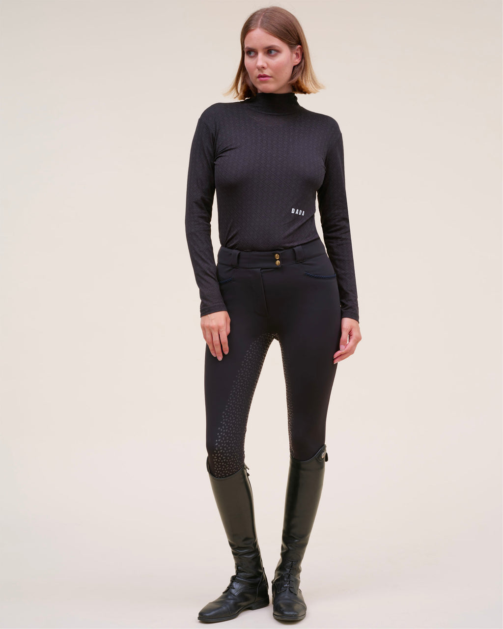 Calder - Black perforated technical equestrian mock-neck T-shirt