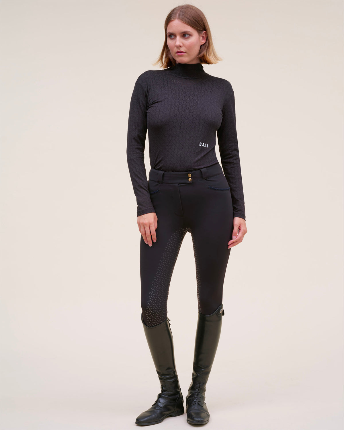 Calder - Black perforated technical equestrian mock-neck T-shirt