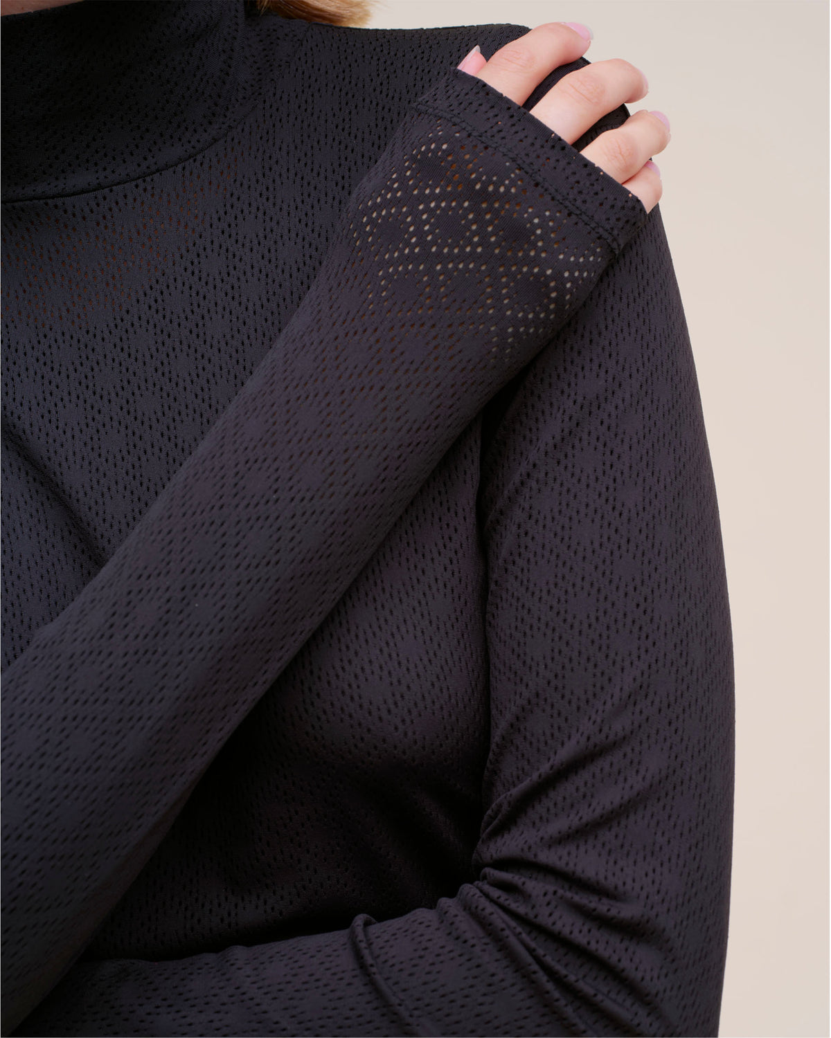 Calder - Black perforated technical equestrian mock-neck T-shirt