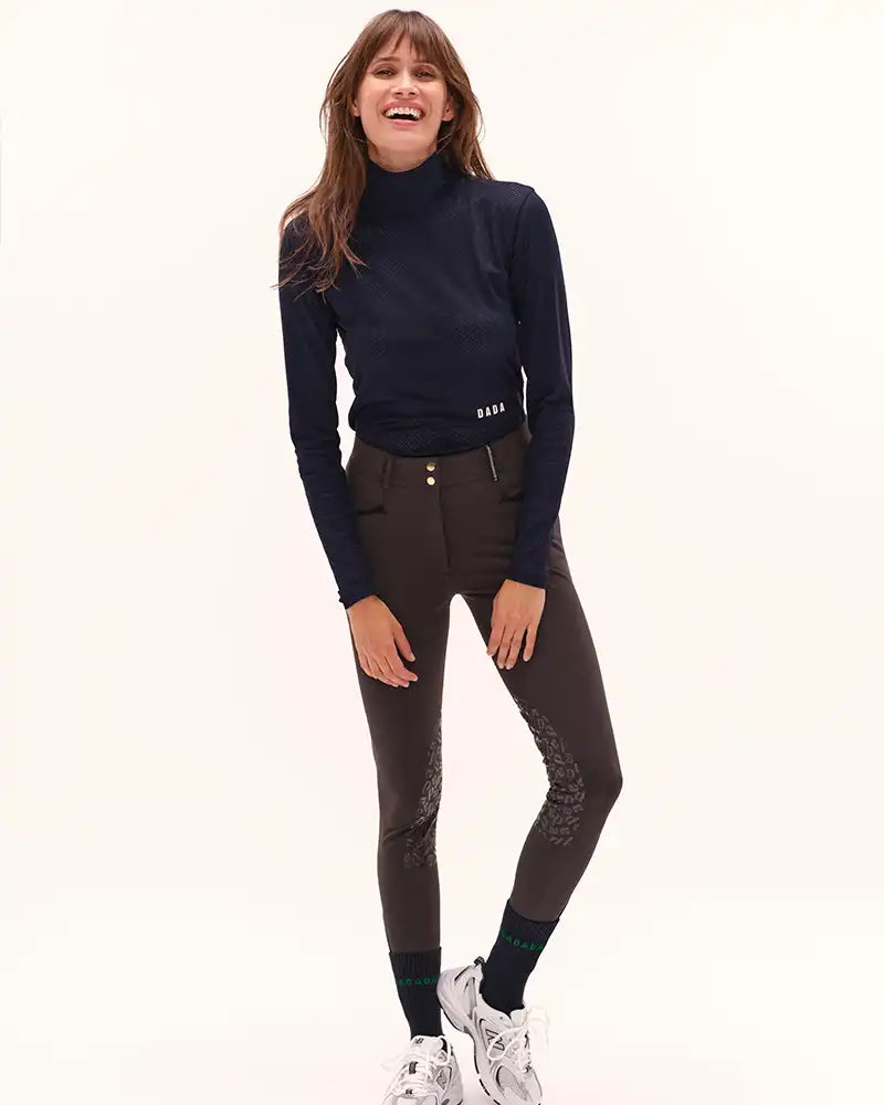 Calder - Navy perforated technical riding mock-neck T-shirt