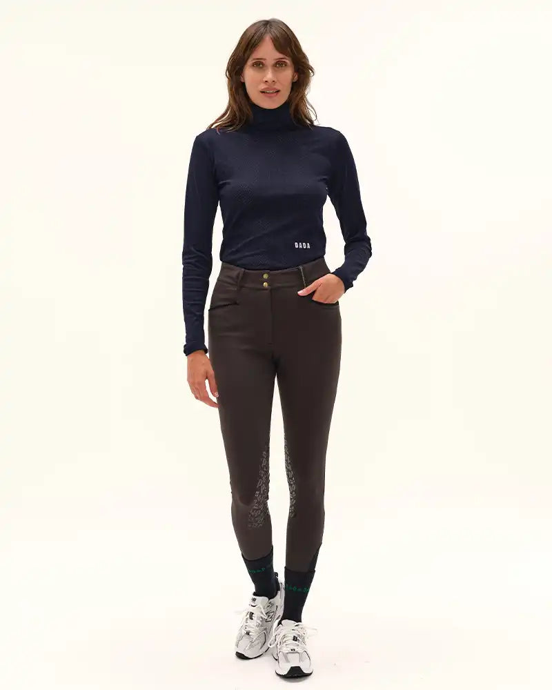 Calder - Navy perforated technical riding mock-neck T-shirt