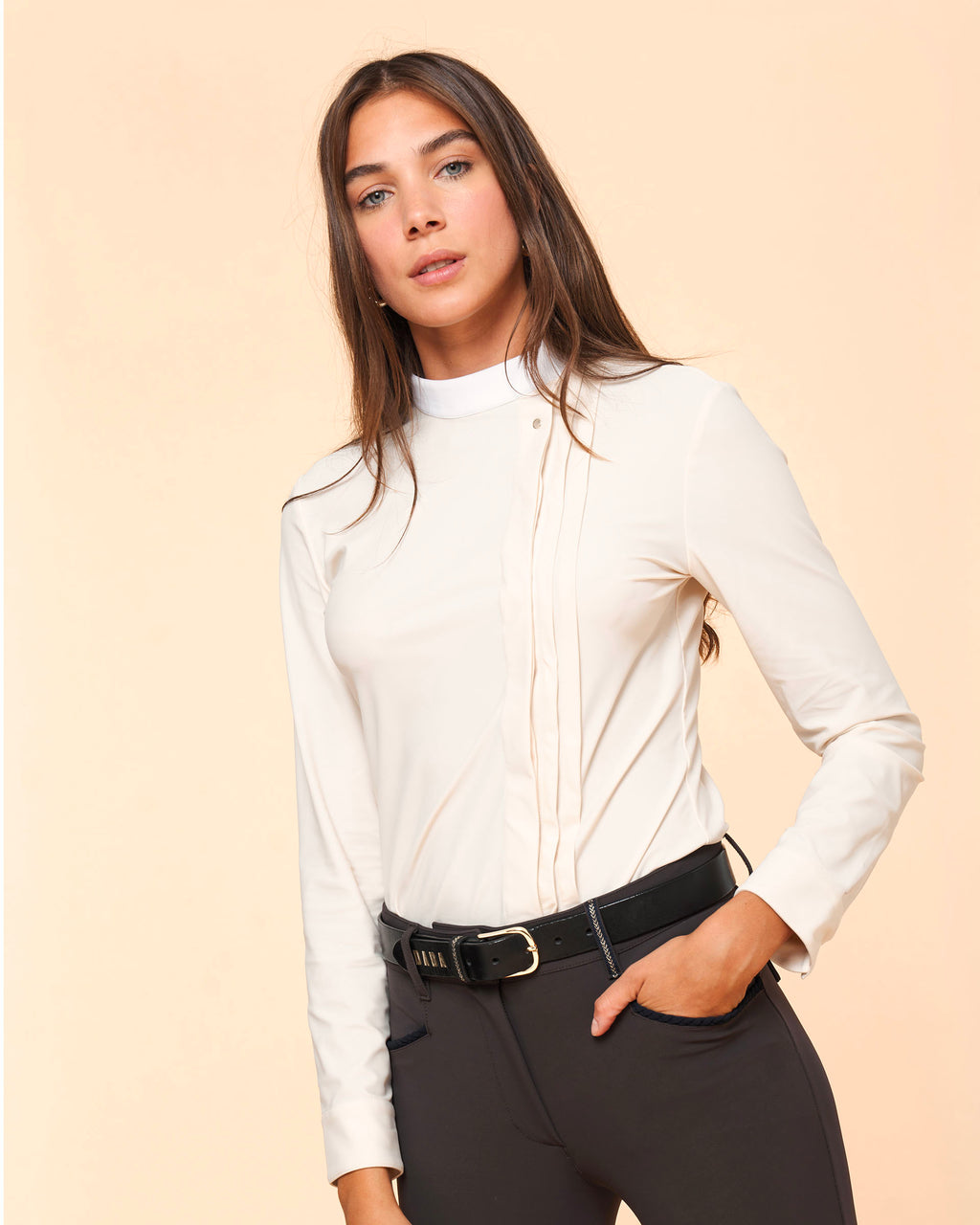 Carlotta - Long-sleeved riding competition shirt Chalk