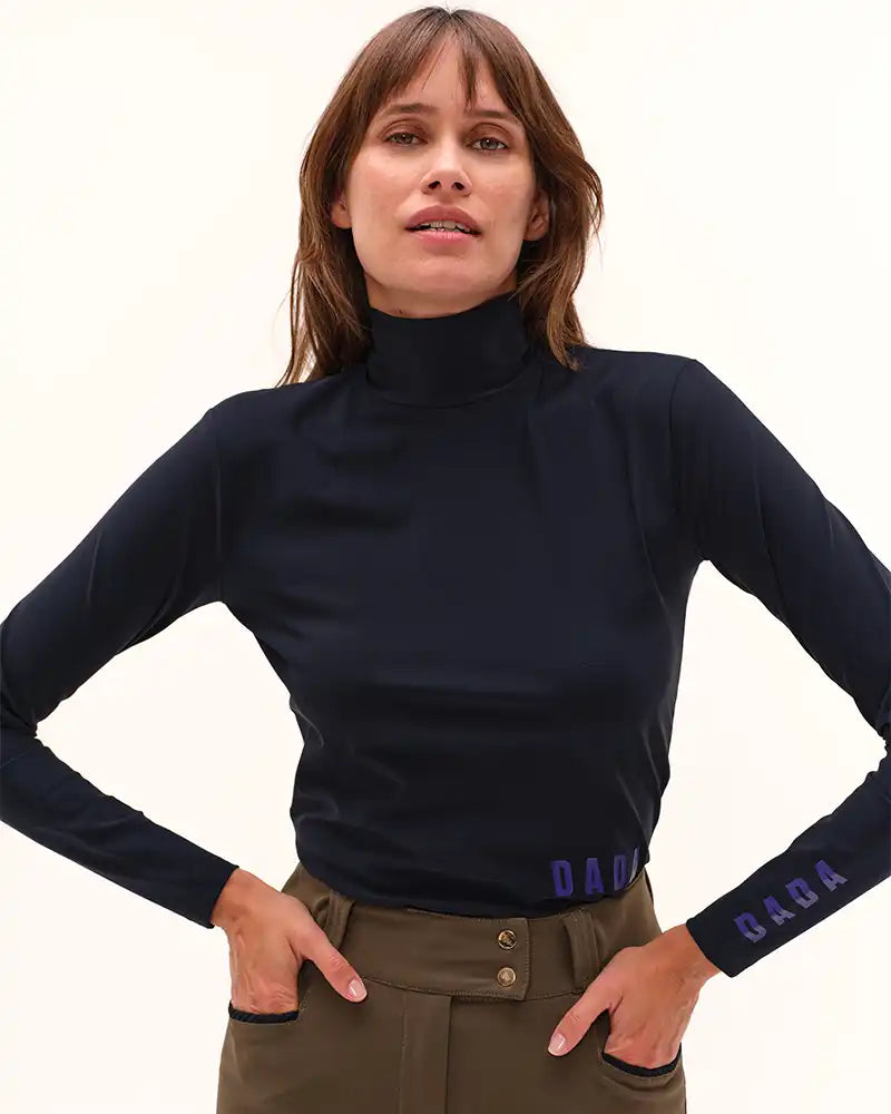Consul - Navy Technical Mock-Neck Riding T-Shirt