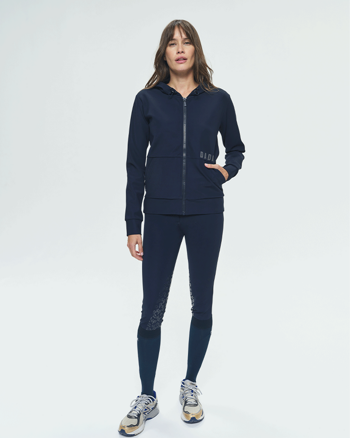 Dexter - Unisex navy hooded softshell riding jacket