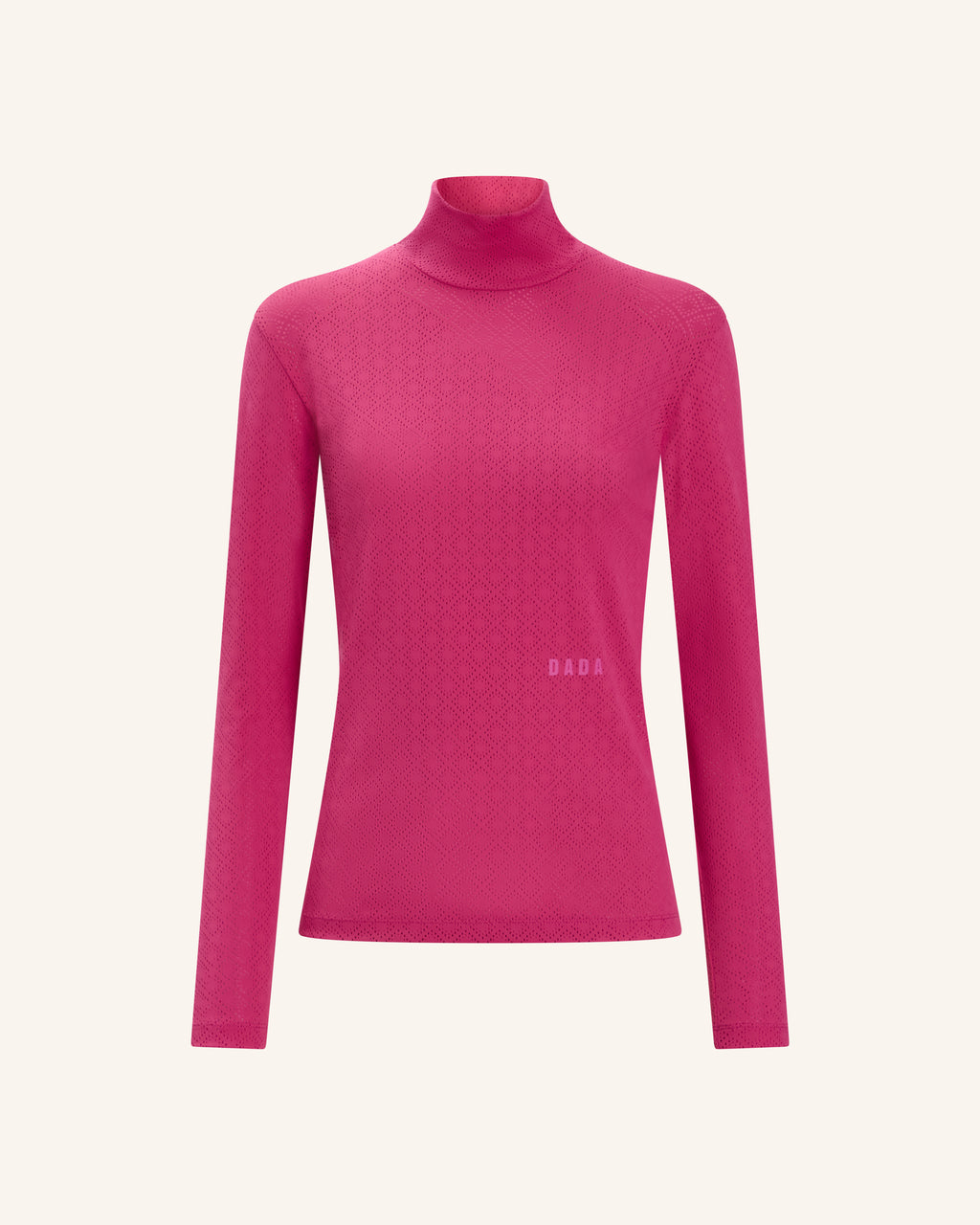Calder - Raspberry Mock-Neck Perforated Equestrian Performance T-Shirt