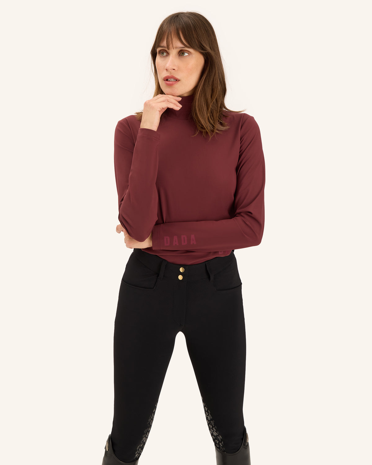 Consul - Burgundy Technical Mock-Neck Riding T-Shirt