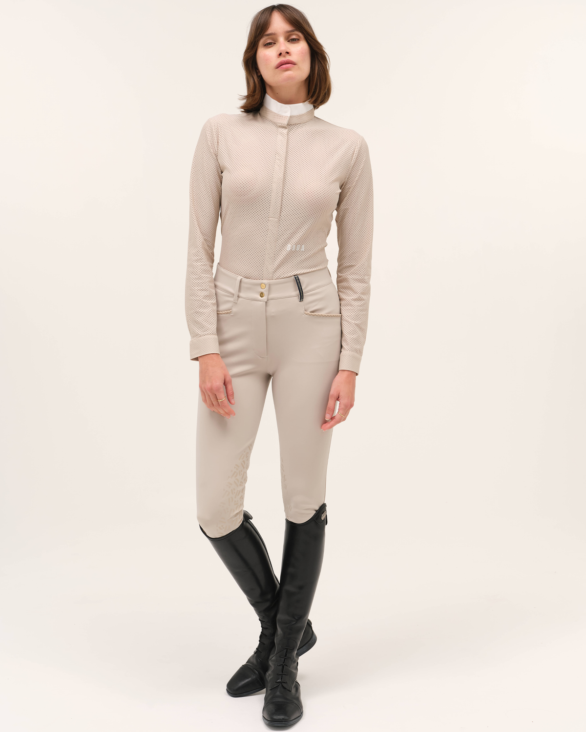 Helios ML - Latte Long-Sleeved Equestrian Competition Polo