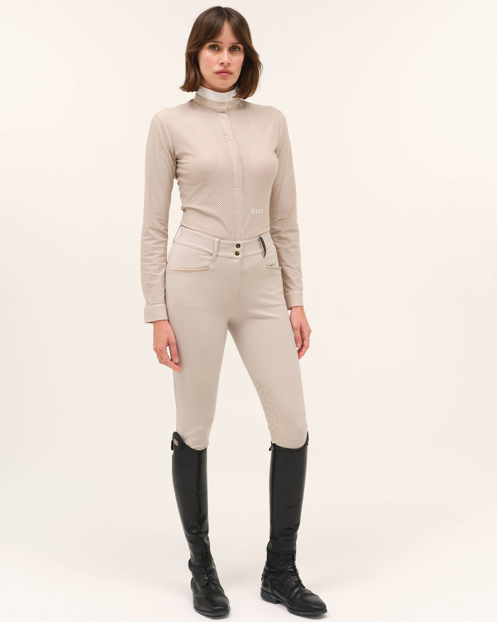 Helios ML - Latte Long-Sleeved Equestrian Competition Polo