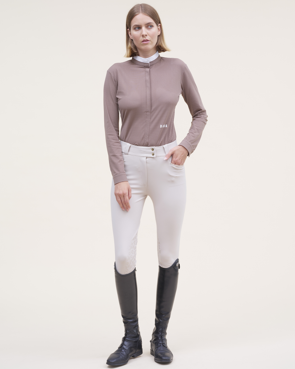 Helios ML - Equestrian Competition Polo Shirt, Long Sleeves, Iced Brown