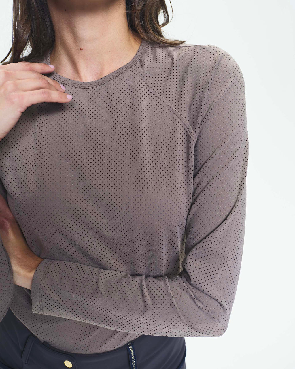 Jazz - Long-Sleeved Micro-Perforated Technical Riding T-Shirt in Iced Brown