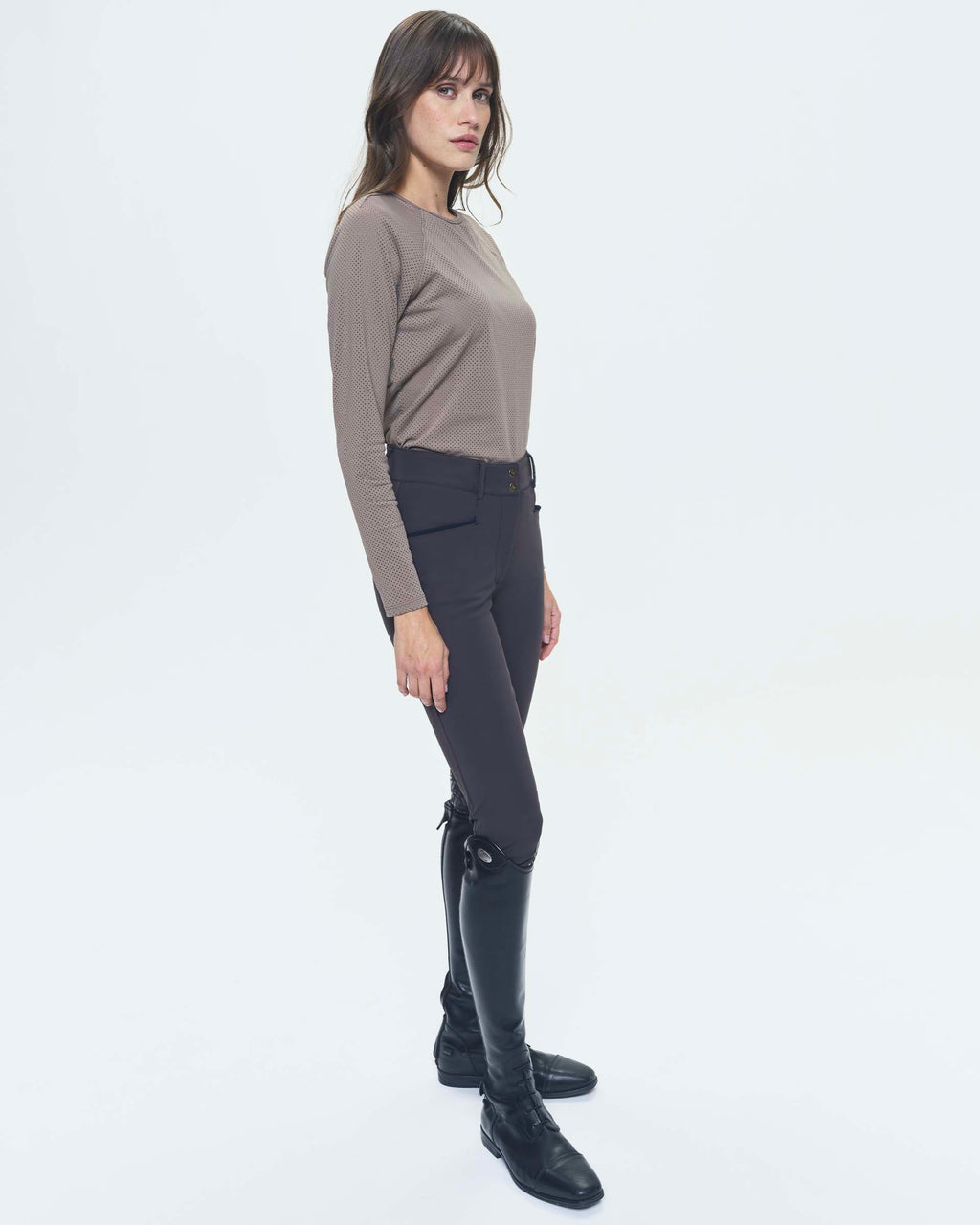 Jazz - Long-Sleeved Micro-Perforated Technical Riding T-Shirt in Iced Brown