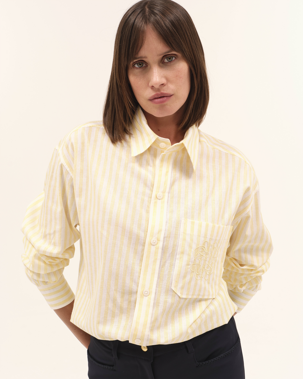 Olga - Lightweight, flowing shirt for horseback riding, Yellow Stripes