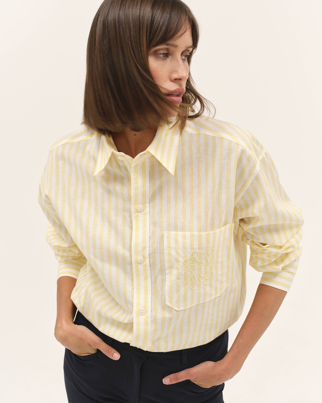 Olga - Lightweight, flowing shirt for horseback riding, Yellow Stripes
