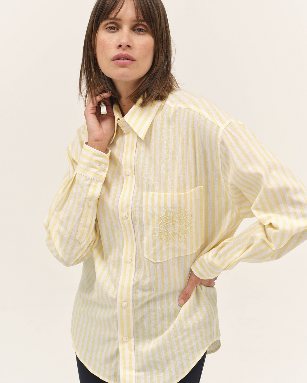 Olga - Lightweight, flowing shirt for horseback riding, Yellow Stripes