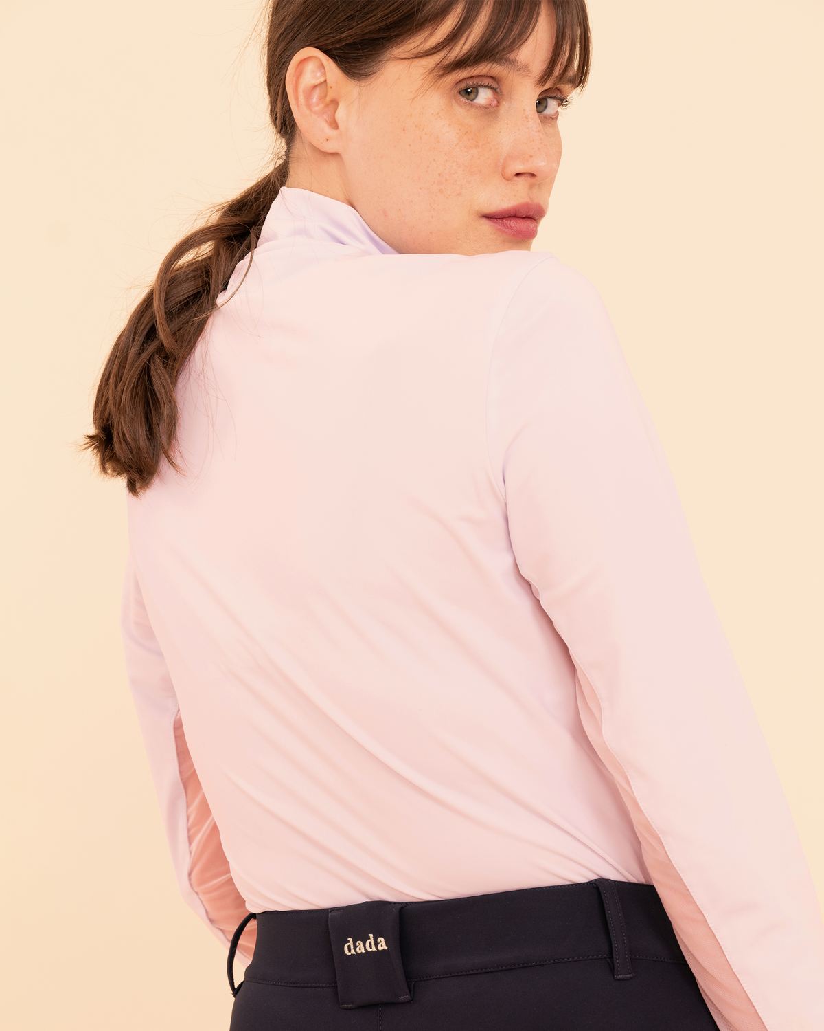 Visconti - T-shirt technique d'équitation col montant Rose poudré