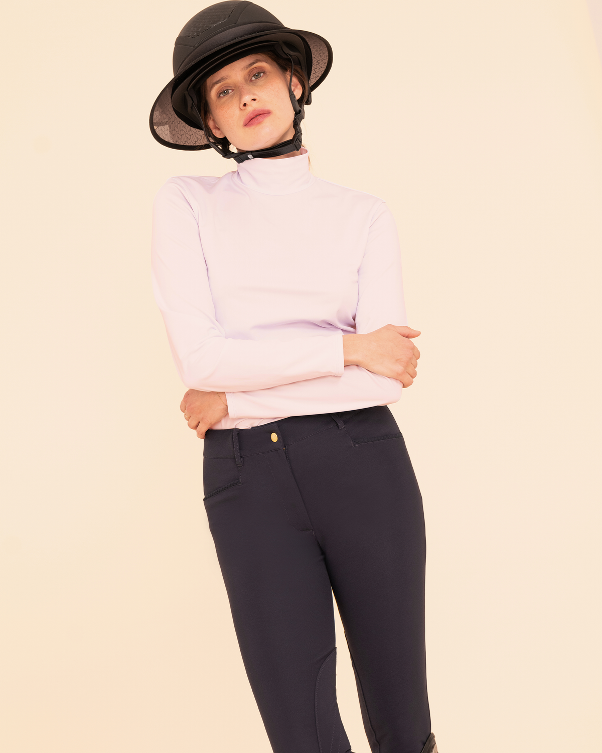 Visconti - T-shirt technique d'équitation col montant Rose poudré
