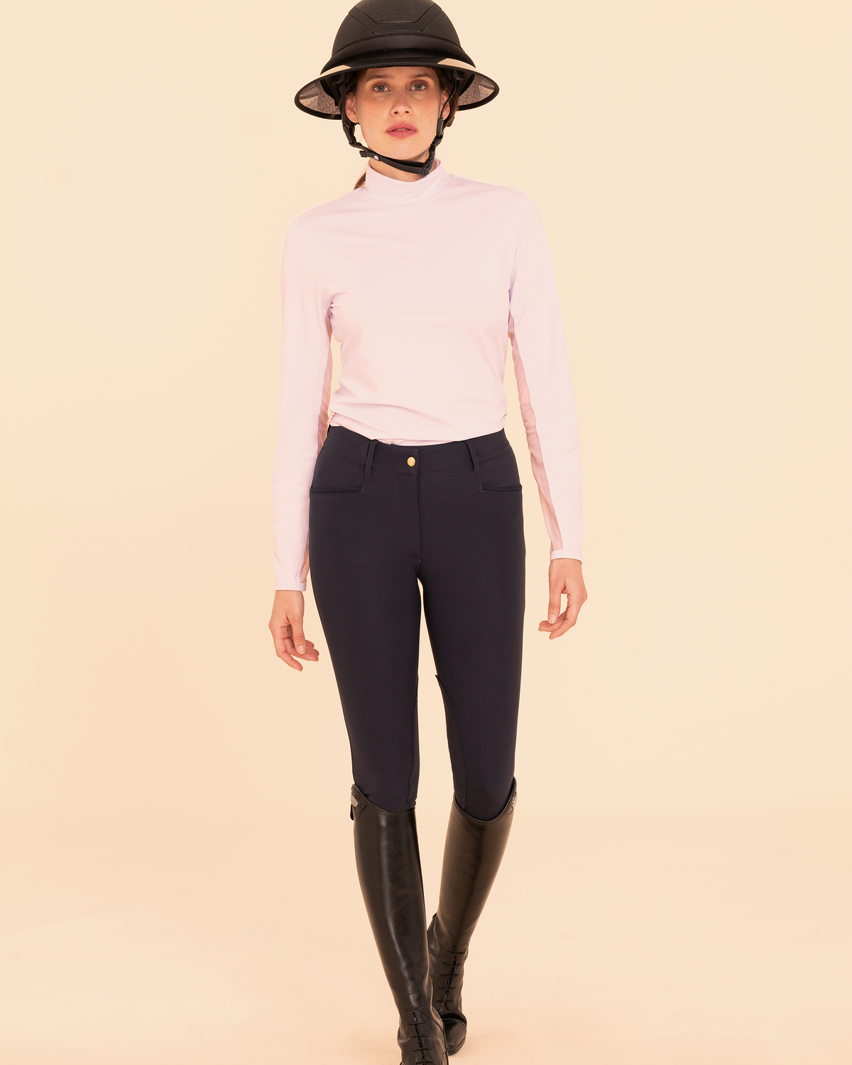 Visconti - T-shirt technique d'équitation col montant Rose poudré