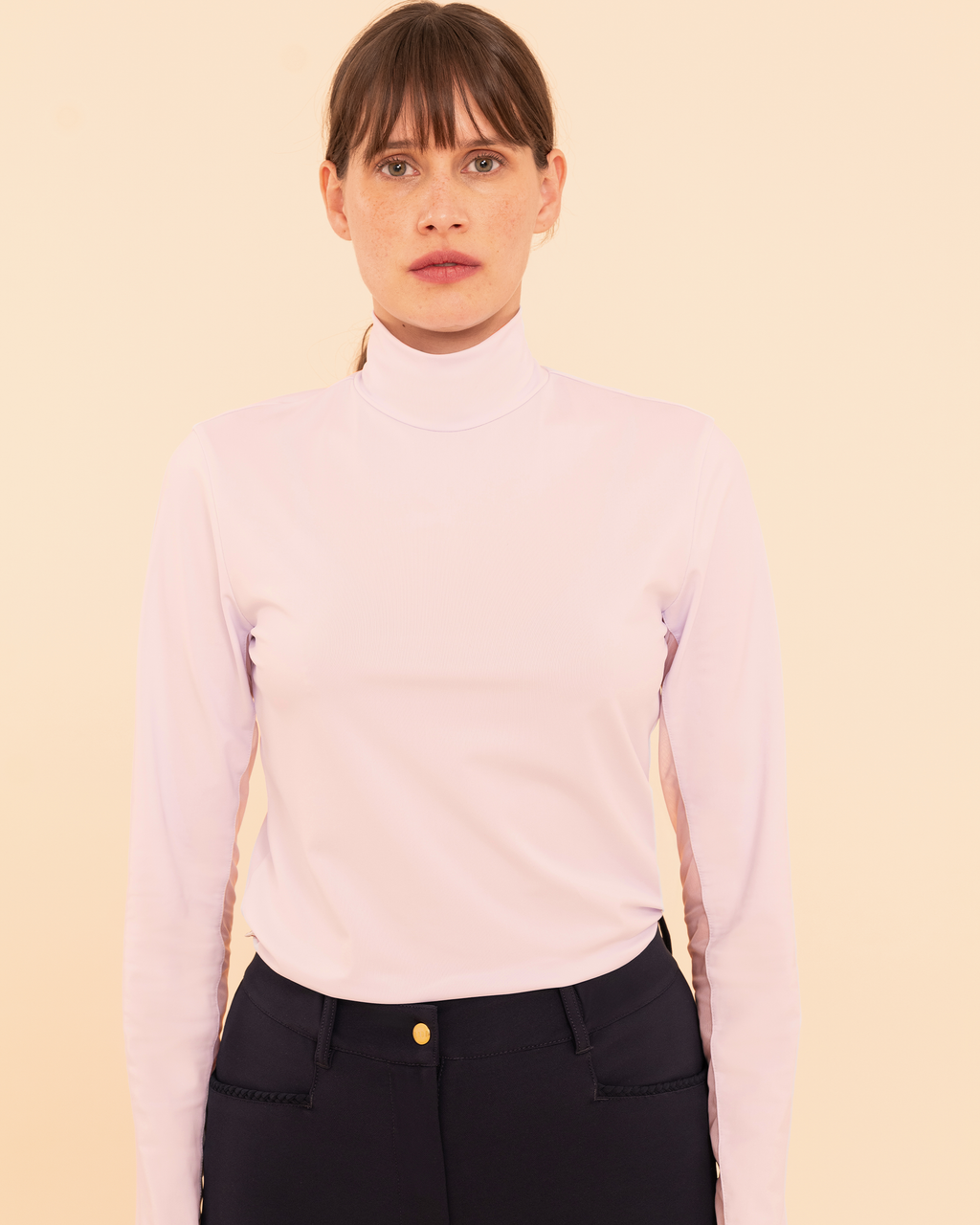 Visconti - T-shirt technique d'équitation col montant Rose poudré